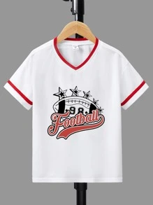 SHEIN Boys Letter Graphic Contrast Binding Tee - White - View 2