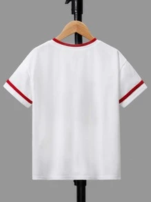 SHEIN Boys Letter Graphic Contrast Binding Tee - White - View 3