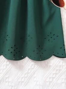 Toddler Girls Cold Shoulder Flounce Sleeve Laser Cut Out Shirred Dress - Dark Green - View 4
