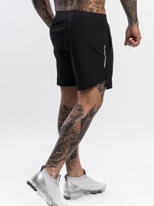 Hombres Shorts deportivos bajo con abertura de cintura con cordón - Negro - Ver 2