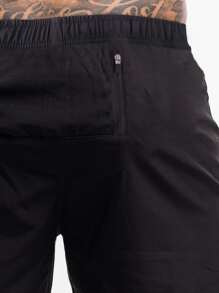 Hombres Shorts deportivos bajo con abertura de cintura con cordón - Negro - Ver 4