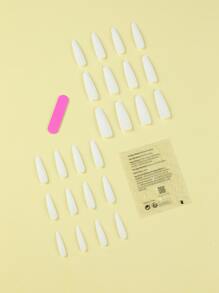 Bộ 24 móng tay giả hình oval ngắn đơn giản, móng tay giả hình mắt mèo, móng tay giả hình trái tim màu hồng, móng tay giả acrylic, bộ làm móng tay, bao gồm 1 tờ keo dán và 1 dũa nhỏ, hoàn hảo cho việc sử dụng hàng ngày, dụng cụ làm móng - trắng - Xem 2