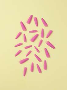 Elevate Your Style With 24pcs Long Coffin Pink Solid Matte Fake Nail & 1pc Nail File & 1sheet Tape Press On Nails Nail Supplies - Hot Pink - View 4