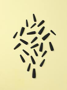 用24入組長形黑色純色假指甲、1入組指甲銼、1張膠帶，打造迷人美甲，適用於女性、女孩子、不用打釘按壓式假指甲產品 - 黑色 - 查看 4