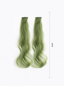 2pcs Clip In Medium Curly Synthetic Hair Extension - Green - View 3