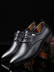 Men Minimalist Lace Up Front Dress Shoes - Black - View 1