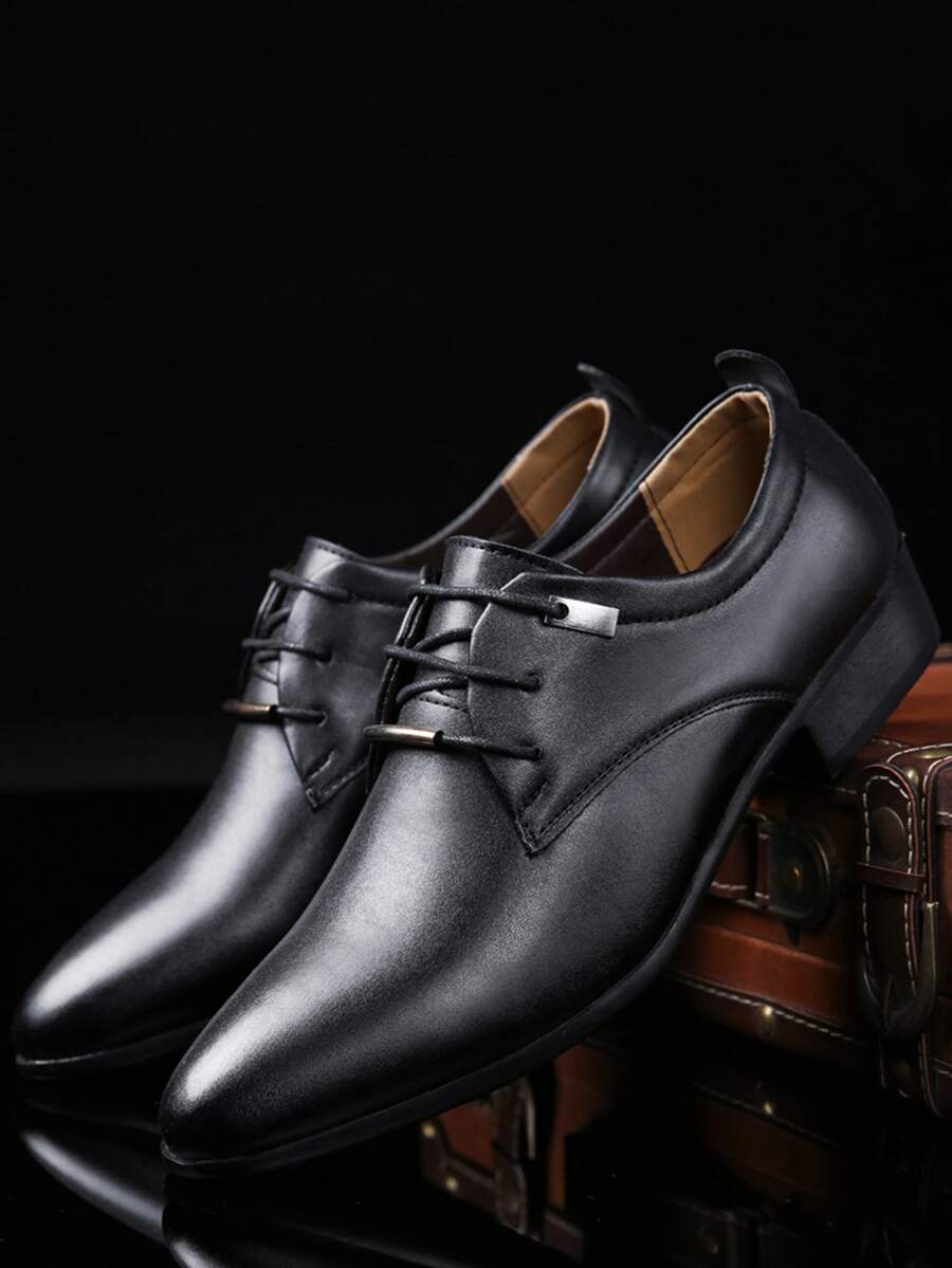 Men Minimalist Lace Up Front Dress Shoes - Black - View 1