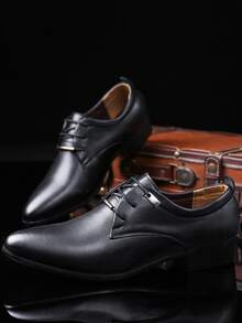 Men Minimalist Lace Up Front Dress Shoes - Black - View 2