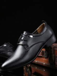 Men Minimalist Lace Up Front Dress Shoes - Black - View 3
