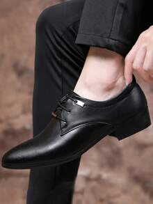 Men Minimalist Lace Up Front Dress Shoes - Black - View 4