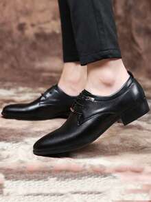 Men Minimalist Lace Up Front Dress Shoes - Black - View 5