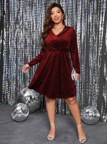 Calvaya Plus Surplice Neck Glitter Dress - Rust Brown - View 3