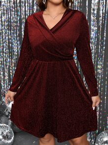 Calvaya Plus Surplice Neck Glitter Dress - Rust Brown - View 6