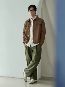 DAZY Men Back To School Cotton Flap Detail Jacket,Fall Clothes - Khaki - View 4