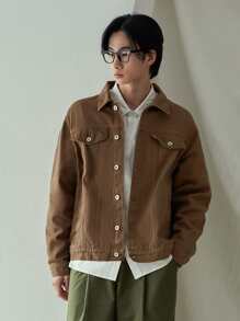 DAZY Men Back To School Cotton Flap Detail Jacket,Fall Clothes - Khaki - View 6