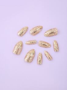 VV MEI JIA ER 使用24入組長杏仁金色亮片閃光假指甲和1入組指甲銼和1張膠帶立即升級您造型 - 彩色 - 查看 3