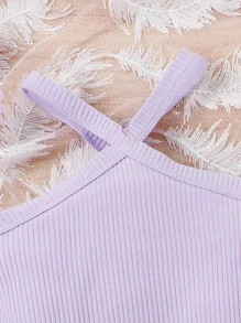 女孩挖肩T恤和蝴蝶圖案紙袋腰短褲 - 彩色 - 查看 4