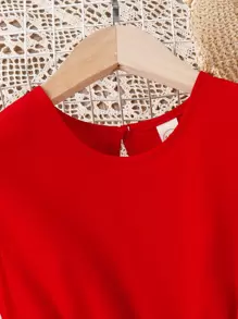 女孩印花荷葉邊連衣裙 - 紅白色 - 查看 5