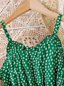 Chicas Vestido de tirantes con estampado floral bajo con fruncido - Verde - Ver 4