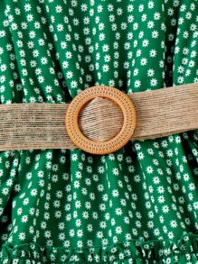 Chicas Vestido de tirantes con estampado floral bajo con fruncido - Verde - Ver 5