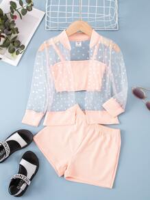 Toddler Girls Cami Top & Dobby Mesh Jacket & Shorts - Pink - View 1