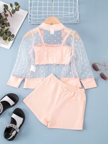 Toddler Girls Cami Top & Dobby Mesh Jacket & Shorts - Pink - View 2