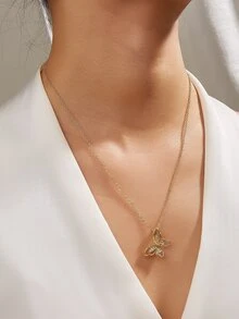 Rhinestone Decor Butterfly Charm Necklace - Yellow Gold - View 1