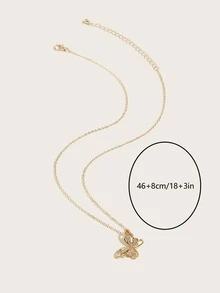 Rhinestone Decor Butterfly Charm Necklace - Yellow Gold - View 3