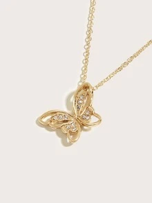 Rhinestone Decor Butterfly Charm Necklace - Yellow Gold - View 4