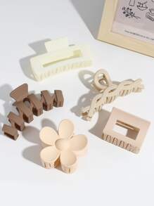 5入組方形和花卉設計髮夾,休閒使用 - 彩色 - 查看 1