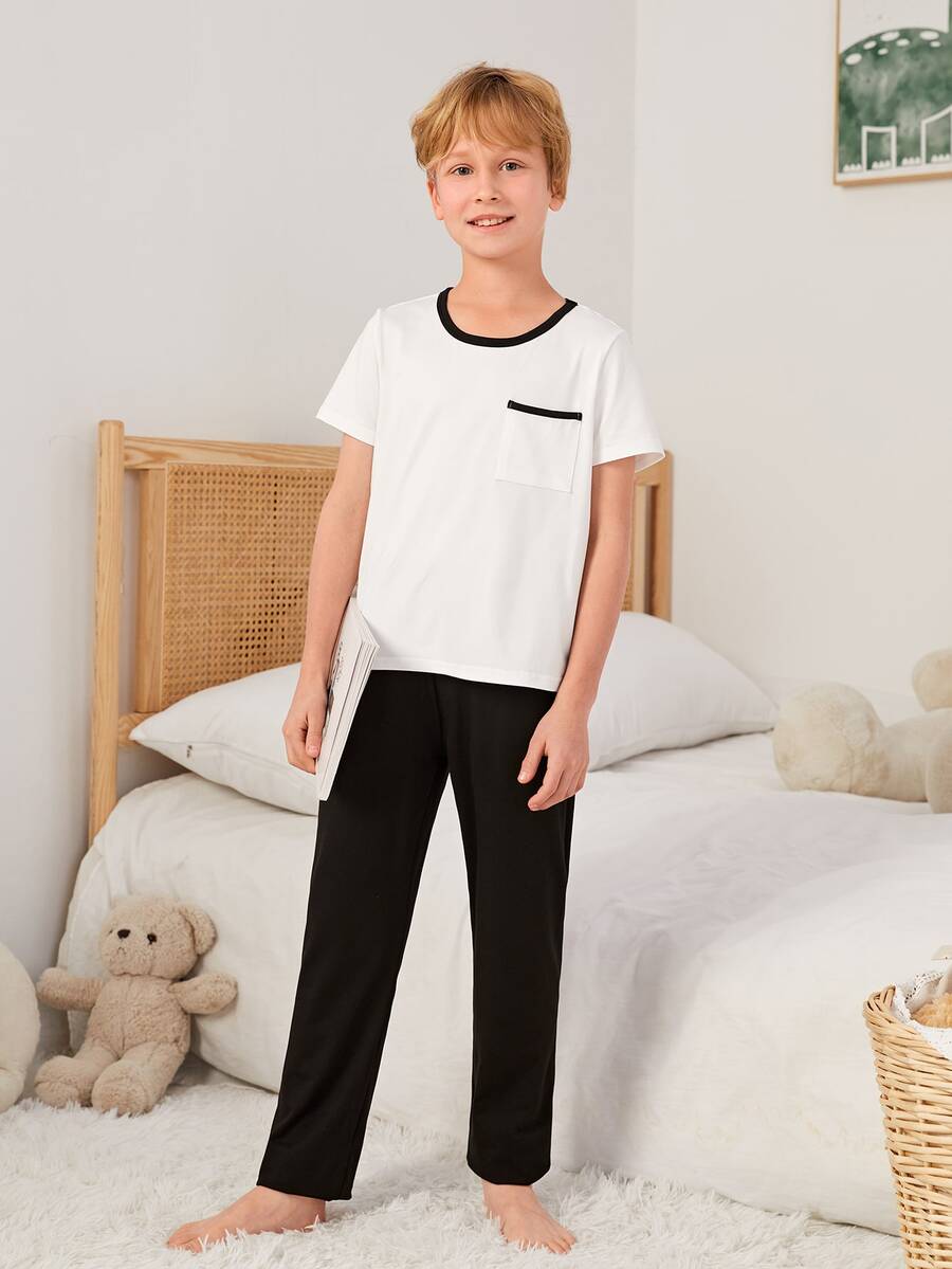 Boys Pocket Patched PJ Set - Black and White - View 1
