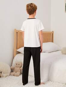 Boys Pocket Patched PJ Set - Black and White - View 2