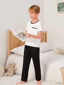 Boys Pocket Patched PJ Set - Black and White - View 3
