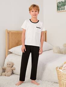 Boys Pocket Patched PJ Set - Black and White - View 4