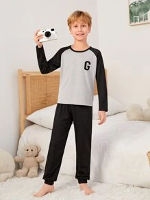 Boys Letter Graphic Raglan Sleeve PJ Set - Multicolor - View 4