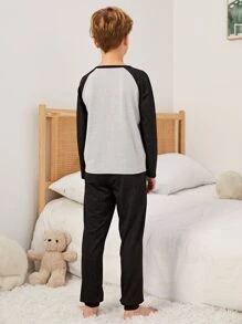 Boys Letter Graphic Raglan Sleeve PJ Set - Multicolor - View 2