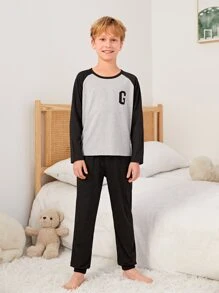 Boys Letter Graphic Raglan Sleeve PJ Set - Multicolor - View 3