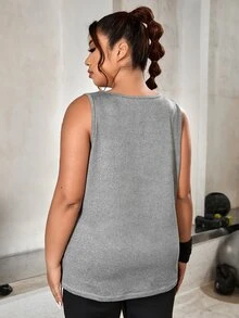 Plus Letter Graphic Sports Tank Top - Grey - View 2