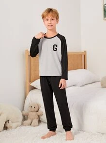 Boys Letter Graphic Raglan Sleeve PJ Set - Multicolor - View 5