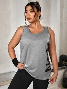 Plus Letter Graphic Sports Tank Top - Grey - View 3