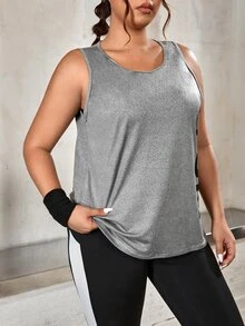 Plus Letter Graphic Sports Tank Top - Grey - View 4