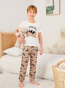 Boys Panda & Letter Graphic PJ Set - Multicolor - View 1