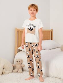 Boys Panda & Letter Graphic PJ Set - Multicolor - View 3