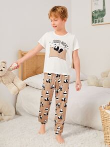 Boys Panda & Letter Graphic PJ Set - Multicolor - View 6