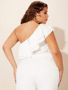 SHEIN SXY Plus One Shoulder Ruffle Trim Asymmetrical Hem Crop Top - White - View 3
