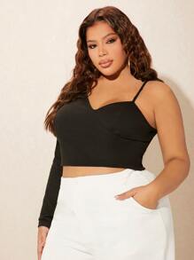 SHEIN SXY Plus Asymmetrical Neck Crop Tee - Black - View 1