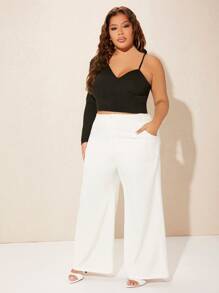 SHEIN SXY Plus Asymmetrical Neck Crop Tee - Black - View 6