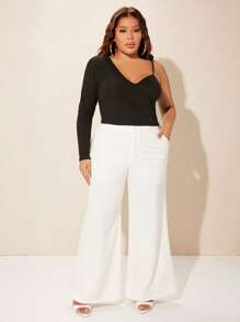 SHEIN SXY Plus Asymmetrical Neck Crop Tee - Black - View 3