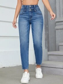 High Waist Mom Fit Jeans - Medium Wash - View 5