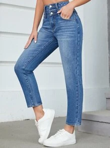 High Waist Mom Fit Jeans - Medium Wash - View 6